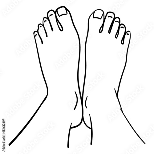 monochrome women feet from above. outline, illustration isolated.