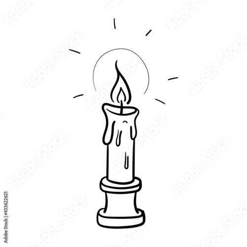 burning candle. monochrome, isolated, outline.