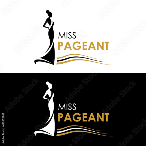 miss pageant logo - black and yellow gold The beauty queen pageant sign and line waves vector design