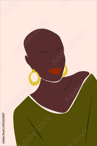 Artistic, minimalistic, abstract portrait of a man or woman with a bald head. Fashion modern Template, greeting card, silhouette, background poster with man wall art print. Vector graphics.