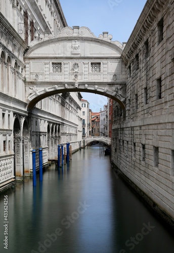 Famous Bridge of Sighs in Venice in Italy photographed with the long time technique and the water that seems motionless
