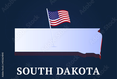 south dakota state Isometric map and USA national flag 3D isometric shape of us state Vector Illustration photo