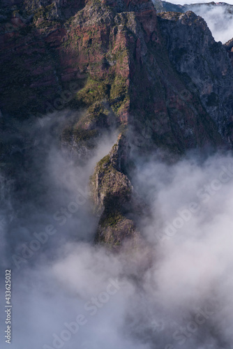 Wonderful mountain in Madeira island Pico do Arieiro foggy day sunset