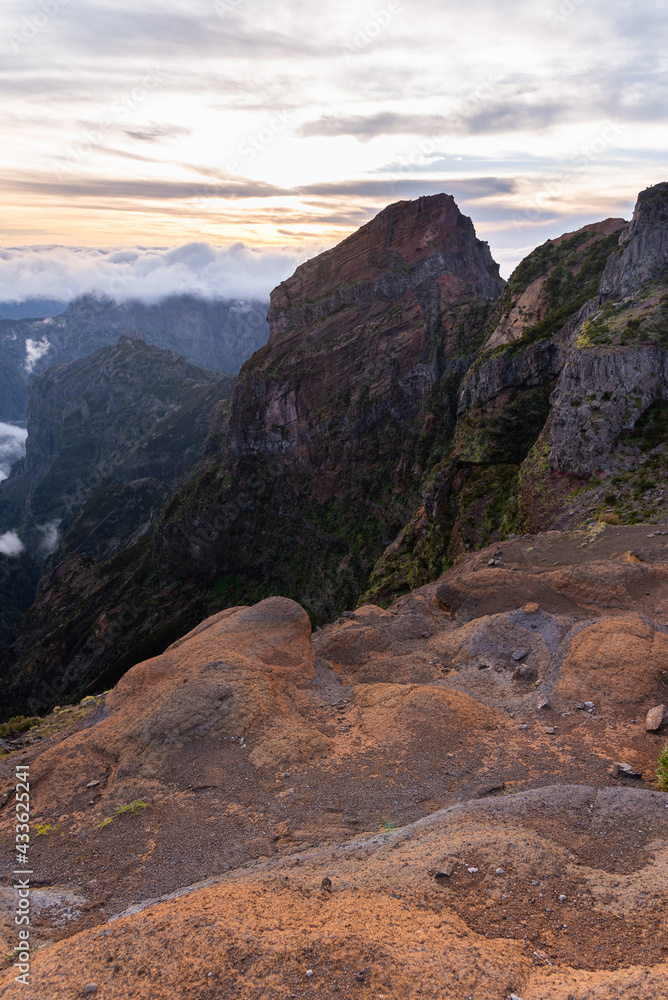 Wonderful mountain in Madeira island Pico do Arieiro foggy day sunset Wonderful mountain in Madeira island Pico do Arieiro foggy day sunset