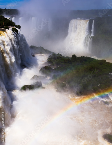 Complex of waterfalls  Cataratas del Iguazu  on Iguazu River on border of Brazil and Argentina