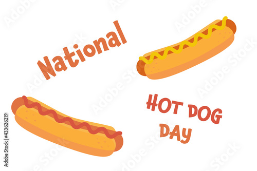 National Hot dog Day Vector Illustration. Template for your design: postcard, card, invitation, banner, badge.