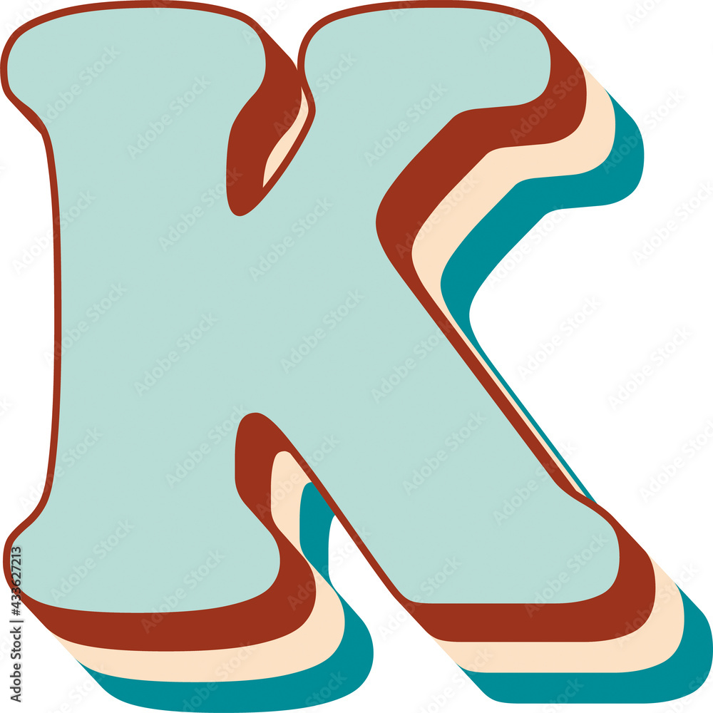 letter k monogram letters initial retro font 80s 70s 60s vintage logo groovy typography alphabet hippie design boho old rockabilly oldie bold high resolution printable poster print jpg stock illustration adobe