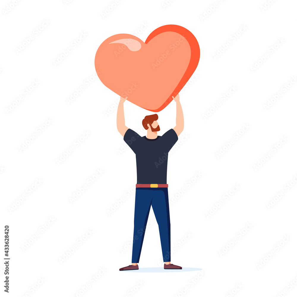 Portrait of charming man hold in hands heart gift for 14-february prepare date to his girlfriend sweetheart wear casual Portrait of charming man hold in hands heart gift for 14-february prepare date to his girlfriend sweetheart wear casual