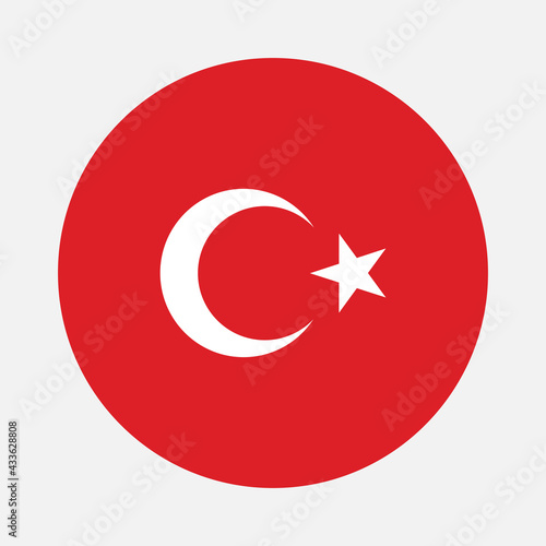 Round flag of Turkey country. Turkey flag with button or badge.