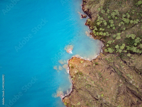 Amazing high angle top drone view on the natural park among tracking path:"likya yolu" in South Turkey, Antalya and Mugla provinces.