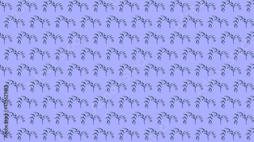 Pattern background with hand-drawn leaves in purple and white colors