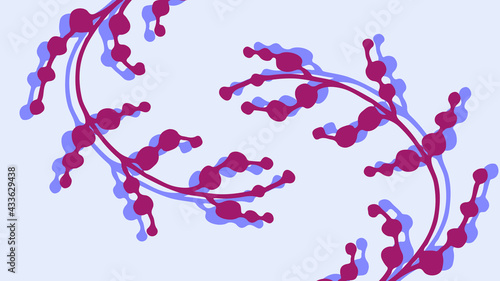 Thumbnail background with hand-drawn leaves in cherry and grey colors