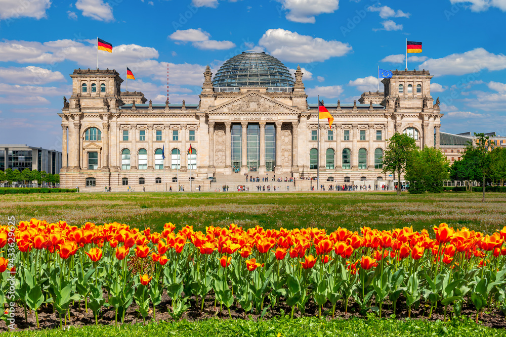 Reichstag building (Bundestag - parliament of Germany) in spring, Berlin, Germany