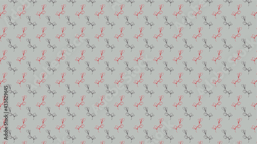 Pattern background with hand-drawn leaves in light grey, black and white colors
