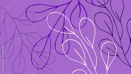 Thumbnail background with hand-drawn leaves in purple and white colors
