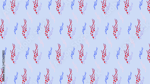 Pattern background with hand-drawn sea corals in blue and white colors