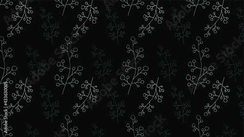 Pattern background with hand-drawn sea corals in grey and black colors