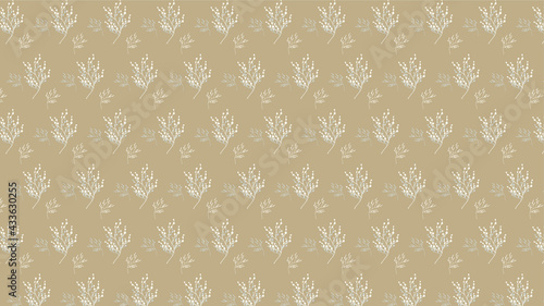 Pattern background with hand-drawn leaves in brown and white colors