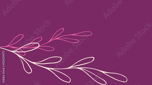 Thumbnail background with hand-drawn leaves in purple, pink and white colors