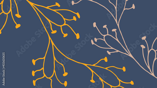 Thumbnail background with hand-drawn leaves in grey, orange and beige colors