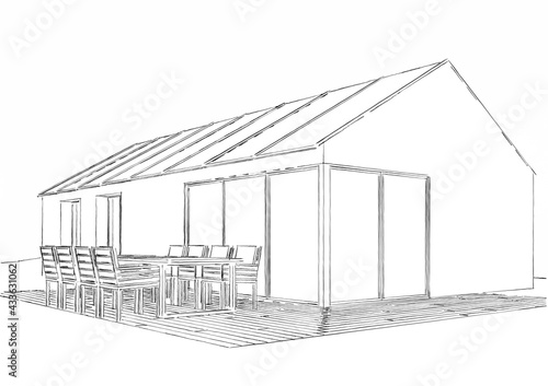 modern cabin house architecture 3d illustration 