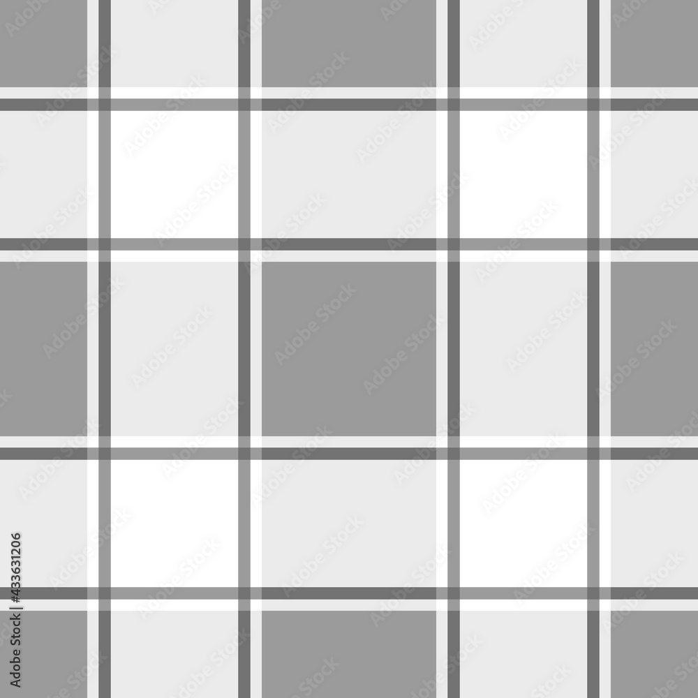 Vector seamless squares make up pattern. The same gray horizontal and vertical lines make up the plaid ornament. Scottish gray plaid for cloth like shirt.