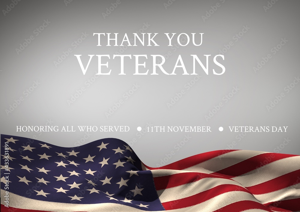 Thank you veterans over american flag waving, veterans day and patriotism concepts - obrazy, fototapety, plakaty 
