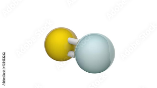 Zinc sulfide (or zinc sulphide) is an inorganic compound with the chemical formula of ZnS or SZn. 3D render. Seamless loop. Chemical structure model: Ball and Stick. White background photo