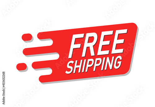 Free shipping red advertisement label, Special offer promotion price tag with shadow, Isolated on white background, Vector illustration