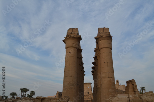 A group of huge pillars made of stone from the Luxor Temple, Luxor Governorate, Egypt 