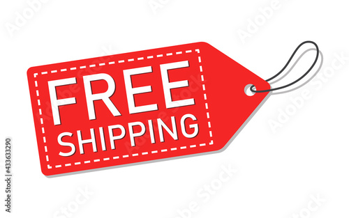 Free shipping red advertisement label, Special offer promotion price tag with shadow, Isolated on white background, Vector illustration