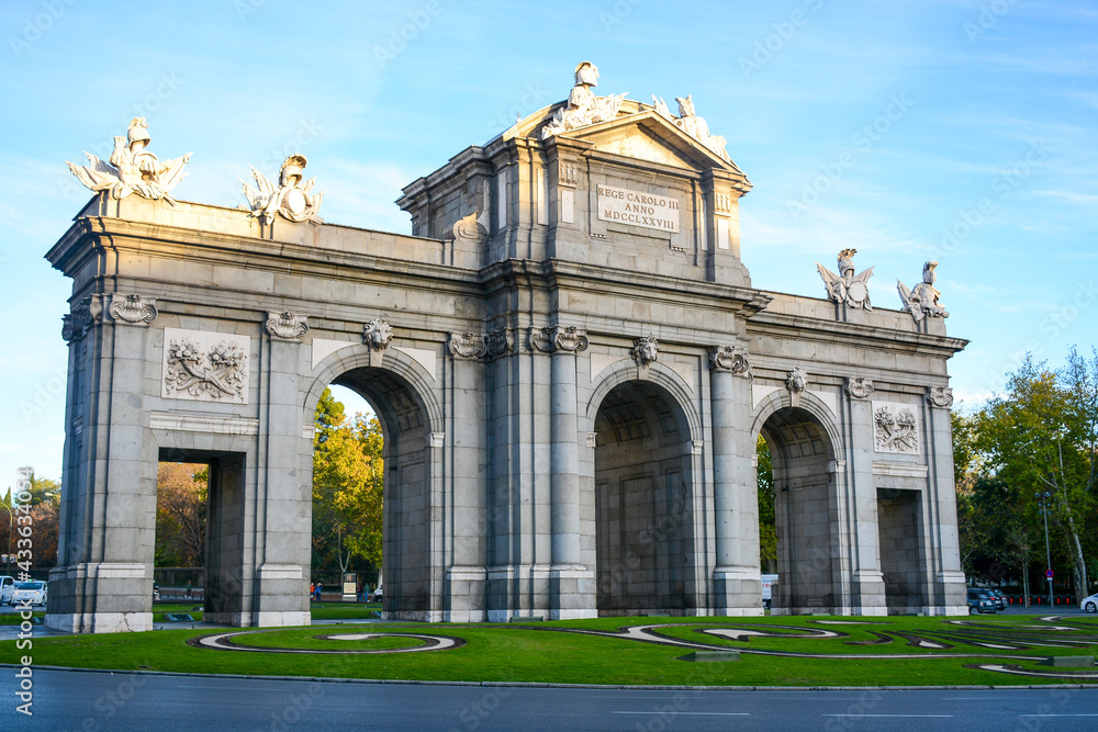 Madrid, Spain - October 25, 2020: The gate on Independence Square (Plaza Independencia)