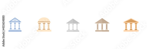 Building with columns collection. Bank icon set. University colorful  symbol group. Ancient culture sign. Vector isolated on white