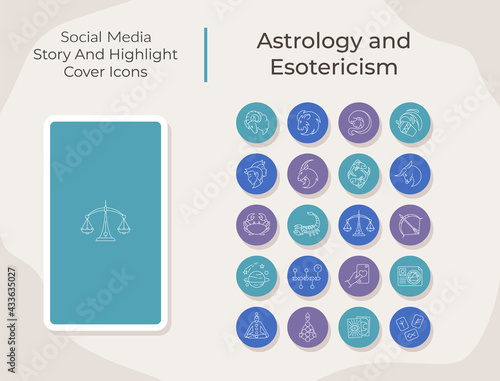 Astrology and esoterism social media story and highlight cover icons set. Zodiac signs. Trendy template for bloggers. White linear pictograms collection. Thin line drawings pack for branding