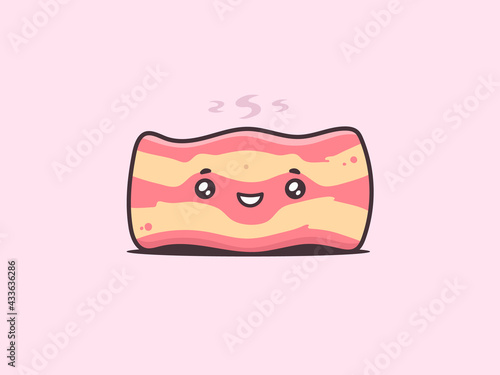 Cute kawaii bacon cartoon character vector illustration