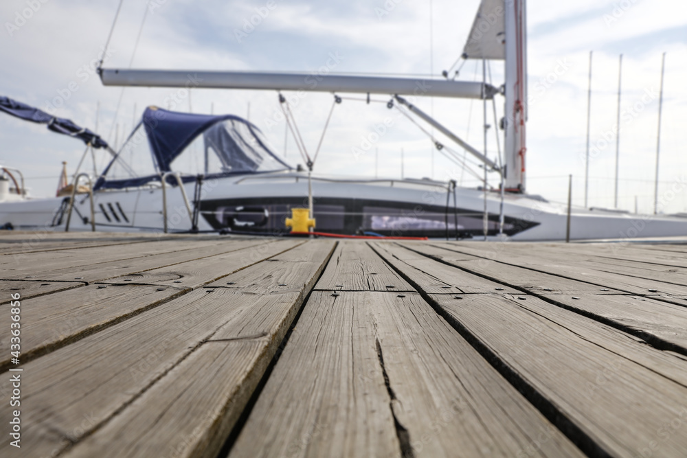 Wooden pier of free space and port landscape Wooden pier of free space and port landscape