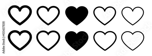 Heart linear icon collection. Love symbol. Thin line heart icons isolated. Decoration elements on white background. 