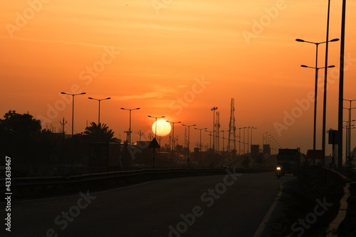 Morning View  Sunrise in the morning  Street light pattern on the bridge