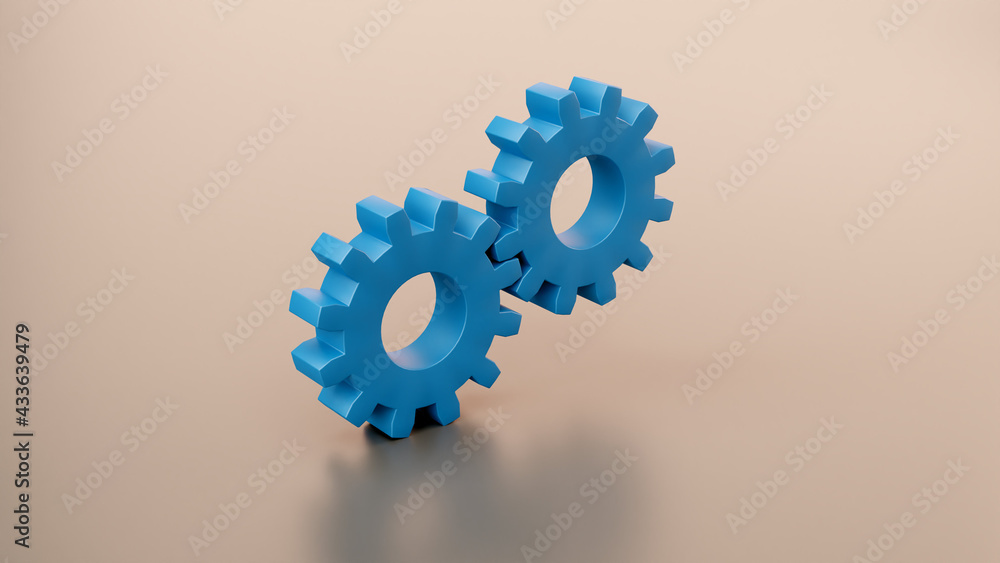 3d blue cogs or gears shape on brown background 3d blue cogs or gears shape on brown background