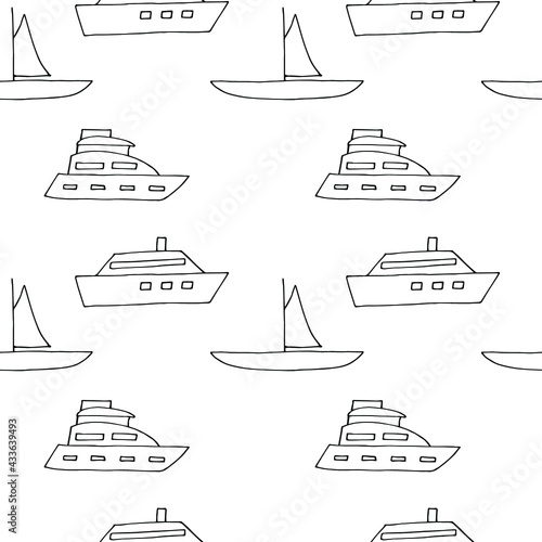 Seamless pattern boats, vector illustration, hand drawn
