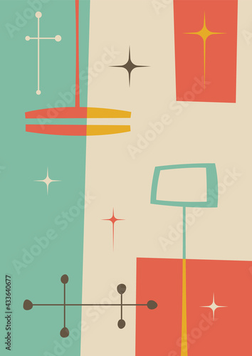1960s Abstract Background, Vintage Colors and Shapes, Lamps and Decorative Elements