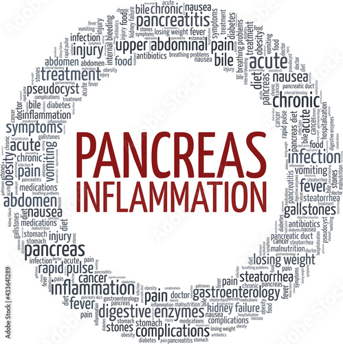 Pancreas inflammation vector illustration word cloud isolated on a white background.