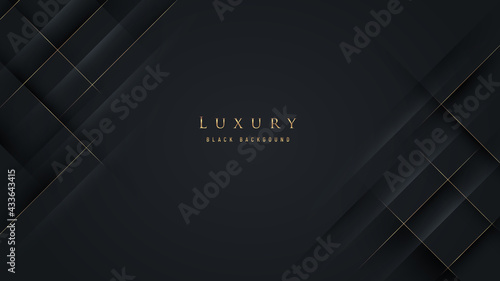 Abstract luxurious black background with golden line. Elegant modern background with copy space. You can use for cover brochure template, poster, banner web, print ad, etc.
