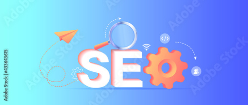 SEO. Search engines optimization landing page. Website page development. Template landing page for website. Web development, optimization, user experience. Website layout elements. Web banner