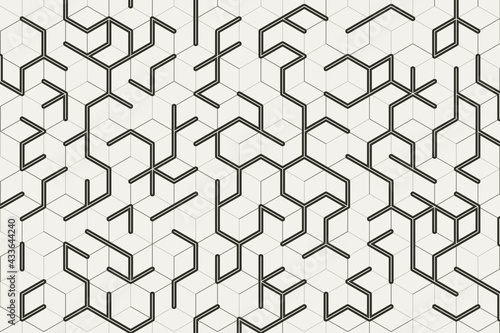 Abstract dark grey cube pattern on white background. Modern black lines square mesh. Simple flat geometric design. You can use for cover, poster, banner web, flyer, Landing page. Vector illustration