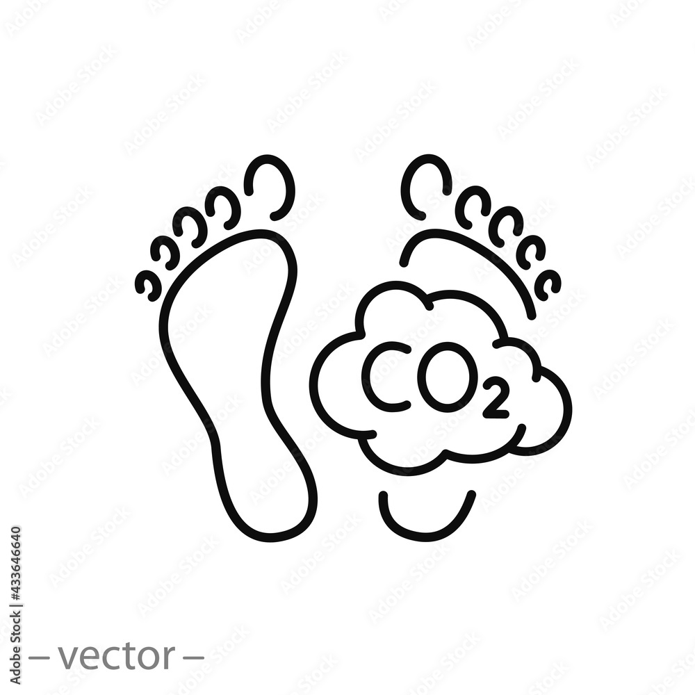 footprint with gas co2, icon, emission carbon, pollution environmental, thin line symbol on white background - editable stroke vector eps10 footprint with gas co2, icon, emission carbon, pollution environmental, thin line symbol on white background - editable stroke vector eps10