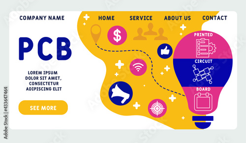 Vector website design template . PCB - Printed Circuit Board acronym. business concept. illustration for website banner, marketing materials, business presentation, online advertising.
