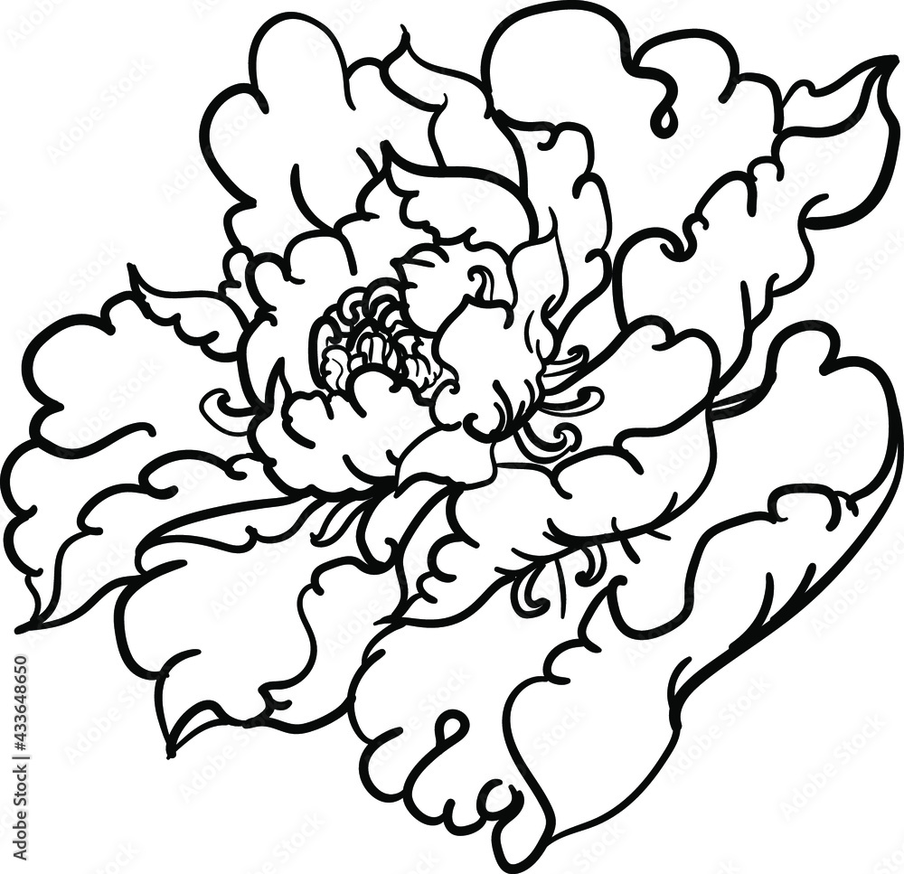 Hand drawn Peony flower Chinese style vector art.Chinese tattoo design pink Peony flower. Hand drawn Peony flower Chinese style vector art.Chinese tattoo design pink Peony flower.