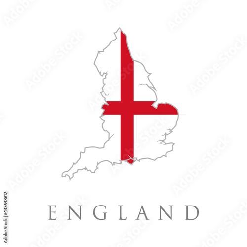 Map of England, UK with St. George's cross flag. The British flag is isolated in official colors. map of England and English flag illustration