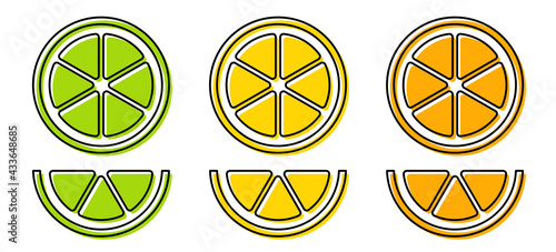 Flat linear design. Orange fruit icon for apps, web sites and public use. A slice of orange or lemon. Vector